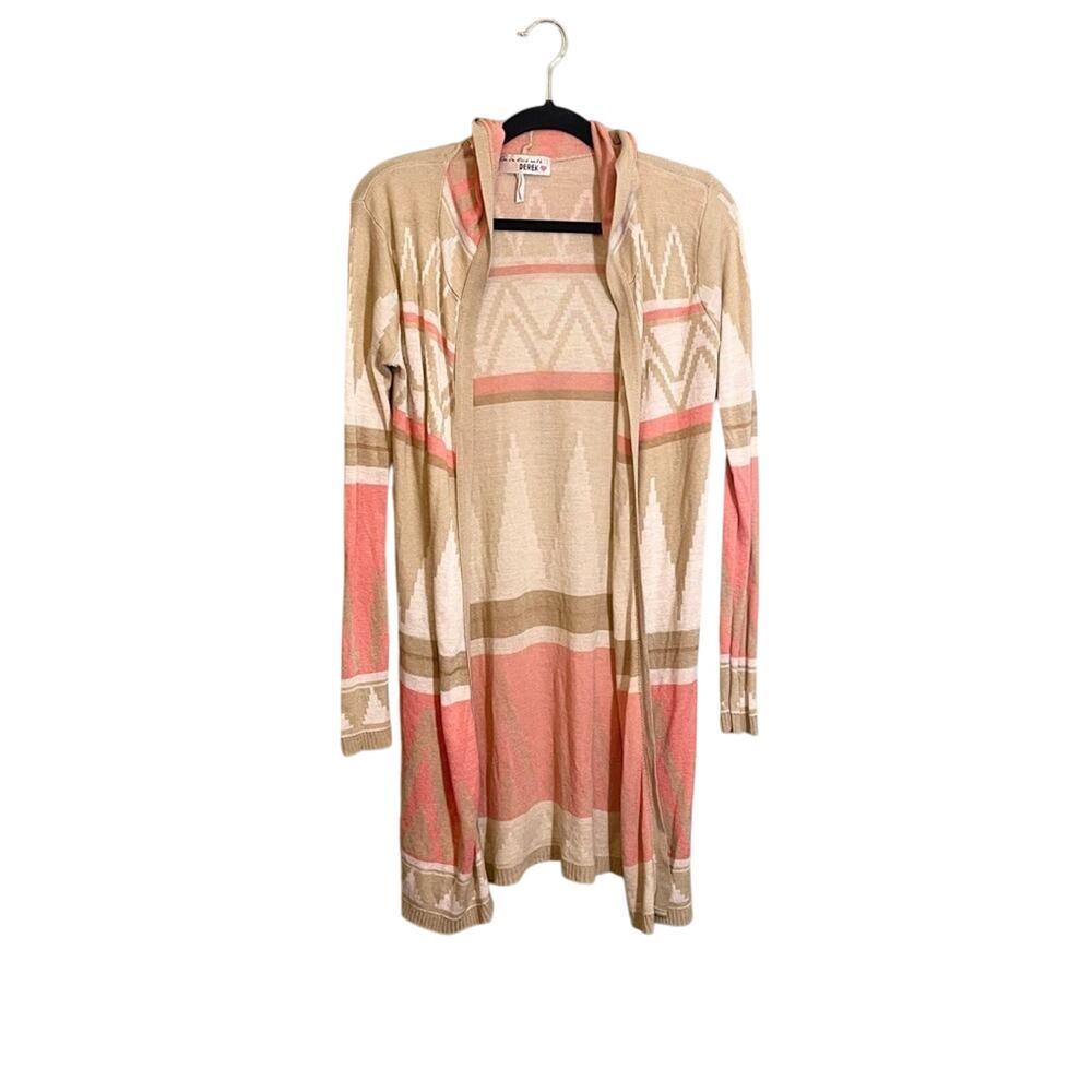 Derek Heart Tribal Print Open‎ Front Long Sleeve Hooded Cardigan Sweater Large